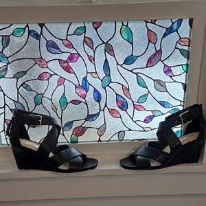 Black Strappy Wedge Sandals